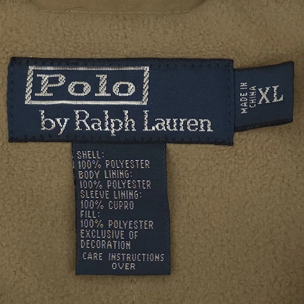VTG Polo Ralph Lauren Lined Full-Zip Jacket Mens XL Hidden Hood‎ Tan